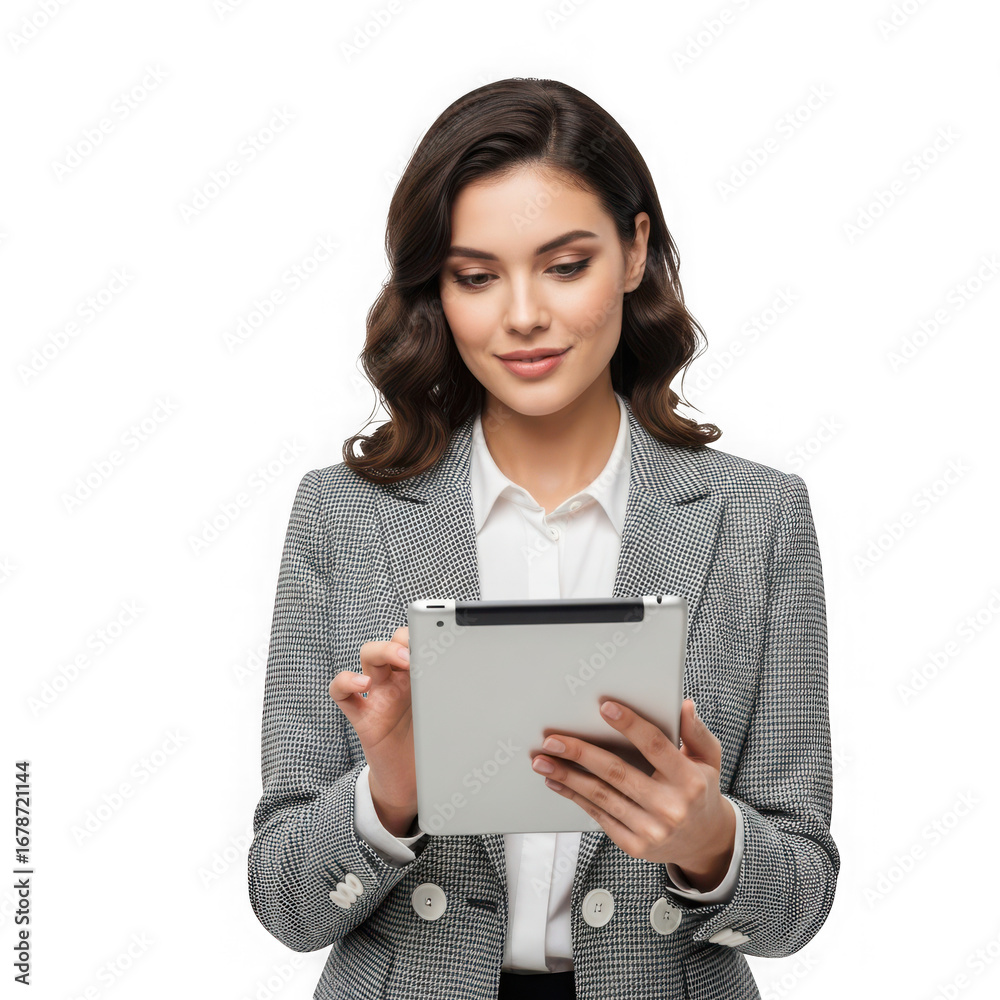 Naklejka premium Businesswoman using a tablet computer isolated on transparent background