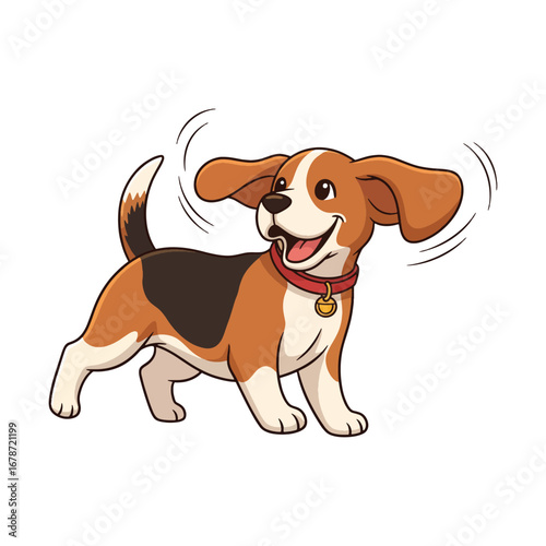 Happy Cartoon Beagle Dog Illustration with Wagging Tail