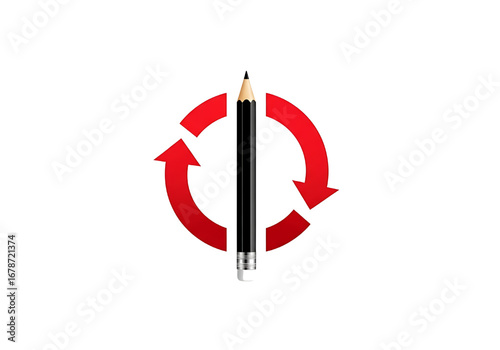 Vector of pencil and round arrows. Symbol of draw drawing. Icon of art paint development.new