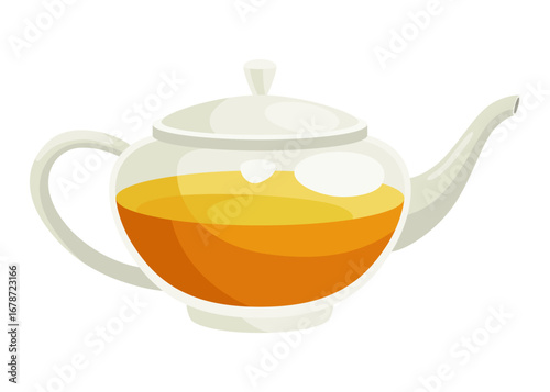 Tea brewing icon. Accessories for tea party. Traditional and cozy tea drinking. Element for aromatic hot drink. Flat vector illustration isolated on white background