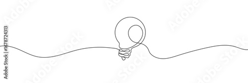 ontinuous one line idea icon. Light bulb silhouette drawn in minimal style. Hand-drawn doodle sketch of electric lamp. Vector outline symbol for creativity and innovation.