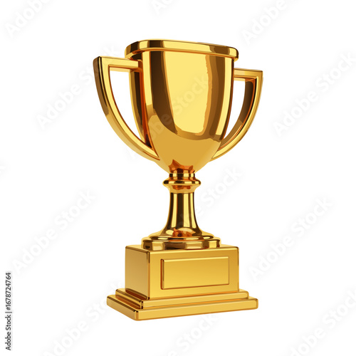 A shiny golden trophy vector with realistic reflections and a solid white background, symbolizing victory, achievement, and success.