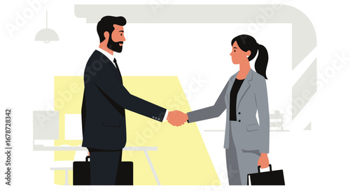 Corporate handshake illustration portraying a successful business agreement reached