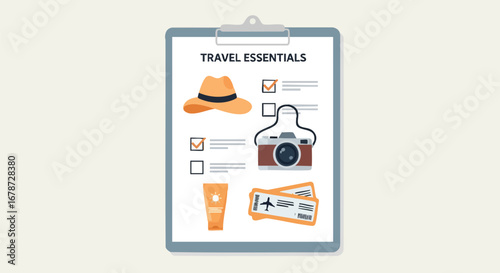 Essential trip planning with checklist on clipboard for smooth vacation preparation and summer holidays travel planning with the right gear