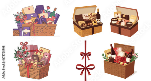 Elegant gift hamper assortment with gourmet treats and festive decoration set
