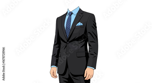 Professional Black Suit with Blue Shirt and Pocket Square - Formal Business Attire
