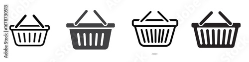 Collection of shopping basket icons, symbolizing retail and e commerce needs