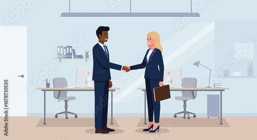 Successful partnership: Business handshake in a bright and modern office setting