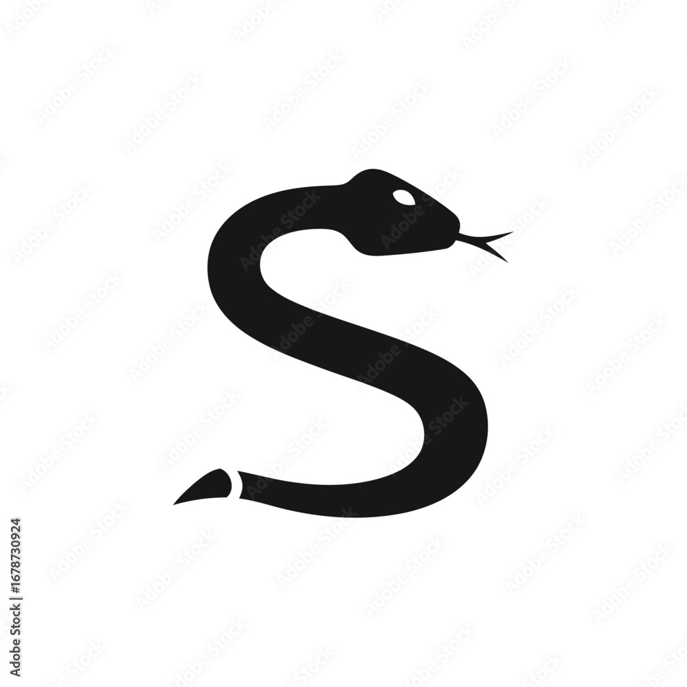 Obraz premium Vector illustration of black snake in the shape of letter s