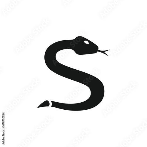 Vector illustration of black snake in the shape of letter s