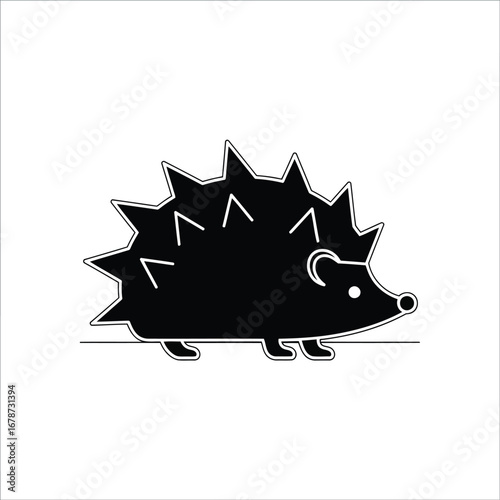 Vector illustration of silhouette of a cute hedgehog with spiky quills