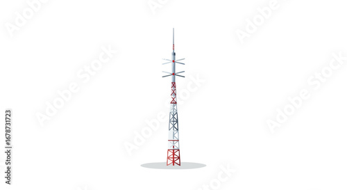 Stylized Communication Tower Illustration against a Pure White Canvas: A Modern Architectural Icon Communicating Signals across Space and Time