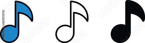 Musical notes illustration, music symbol vector, melody icon design, black and blue note graphics, sound art element, simple flat music notation artwork