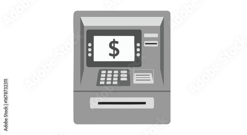 Stylized ATM Illustration with Dollar Symbol Displayed on Screen for Financial Theme Depictions