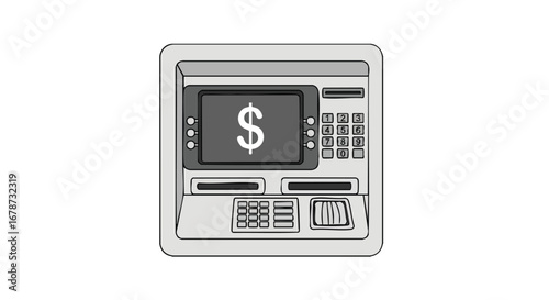 Stylized Automated Teller Machine with Dollar Sign, Isolated on White Background showcasing Financial Services and Automated Transactions Concept