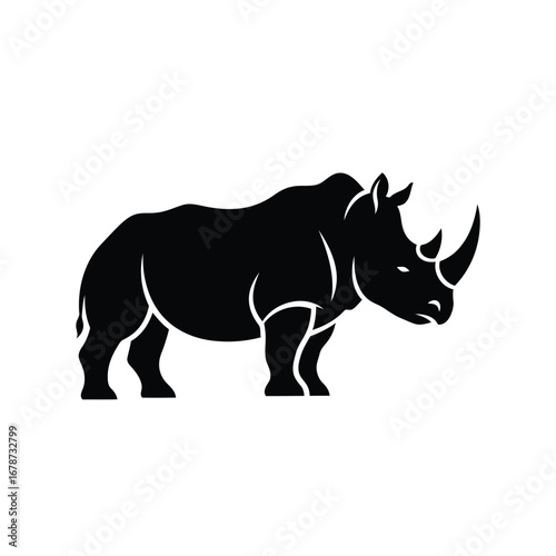 Vector illustration of silhouette of a strong rhinoceros with a horn