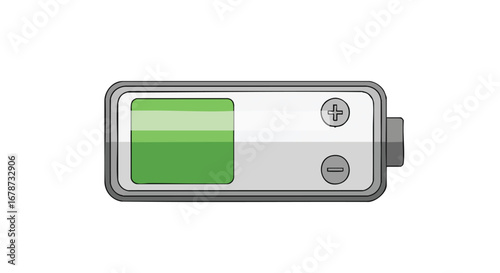 Fully Charged Battery Illustration, Symbolizing Energy, Power, and Sustainability for Device Usage, a Visual Representation of Rechargeable