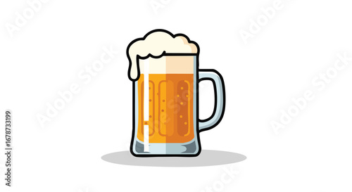 Illustration of a refreshing beer mug with overflowing foam isolated on white background cartoon style drink illustration
