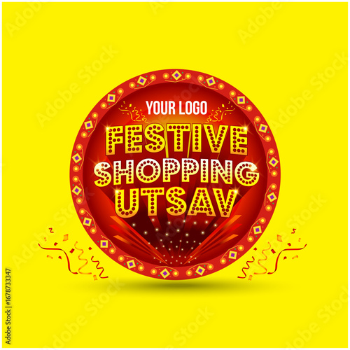 Festive Shopping Utsav 3d Sale Logo Vector. Special Offer, Deals, Promotional
