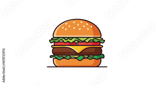 Delicious Hamburger Vector Illustration Isolated on White Background for Culinary Projects