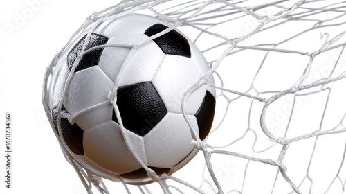 Wallpaper Mural A close-up of a black and white soccer ball striking the net in mid-action, symbolizing dynamic gameplay and scoring. The image captures the excitement and energy of soccer. Torontodigital.ca