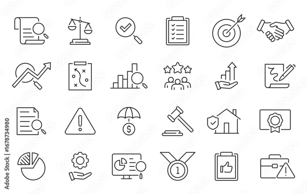 Fototapeta premium Assessment web icon in line style. Calculator, check mark, auditing, inspection, investment, calculation, analytics, collection. Vector illustration.