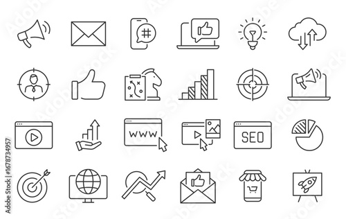 Digital Marketing web icon in line style. Social, networks, feedback, communication, marketing, content, analysis, ecommerce collection. Vector illustration.