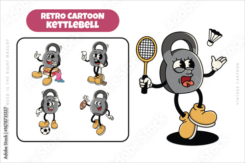 Funny Kettlebell Cartoon and Sport Themed Mascot Collection