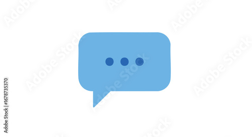 Stylized blue speech bubble graphic with ellipsis, communication concept illustration with pending message notification over clear backdrop vector