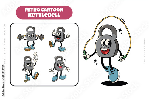 Funny Kettlebell Cartoon and Sport Themed Mascot Collection