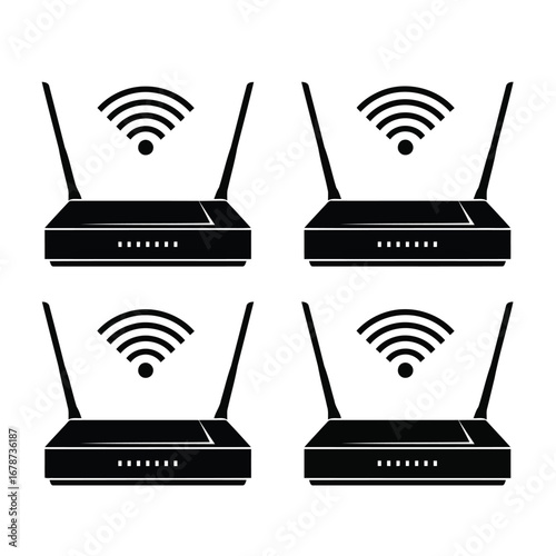 Wireless Router Icons Set - Modern Home Network Device Vector Graphics