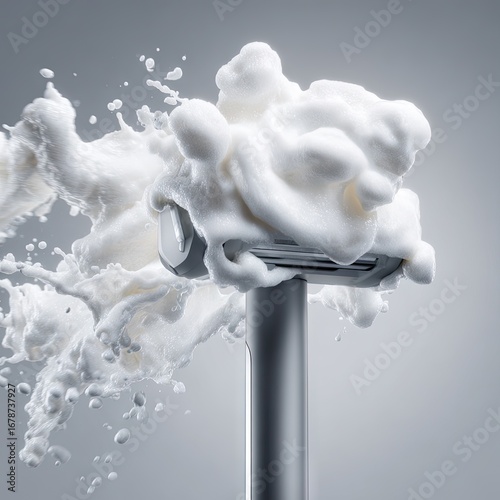 Razor and White Fluffy Shaving Cream Explosion