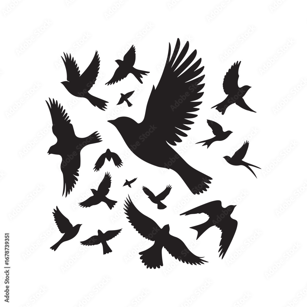 Obraz premium birds flying vector silhouette clip art logo design illustration. birds group flying icon collections.