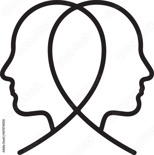 Two intersecting outline heads facing opposite directions