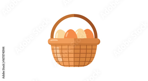 Illustrated Easter Basket: Woven Container Filled with Colorful Eggs for Holiday Celebration, Symbolizing New Life and Festivity