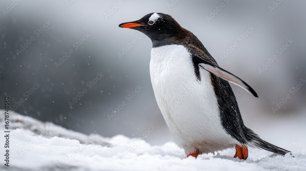 Obraz premium Gentle Penguin Standing on Snowy Landscape in Winter Wonderland