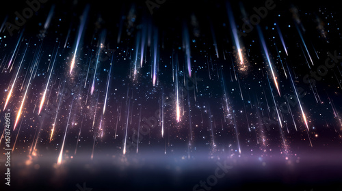 夜空を流れる流星群
