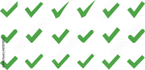 A grid of green checkmarks indicating approval, validation, and completion.