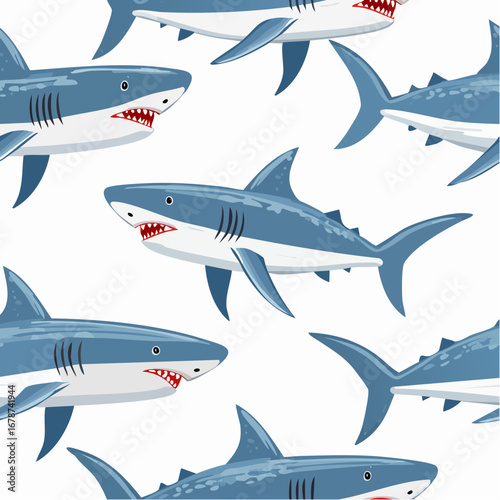 Shark seamless pattern. Hand-drawn vector sharks repeat pattern background.
