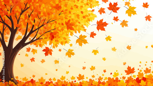 Vibrant autumn tree with falling leaves a beautiful seasonal landscape scene illustration