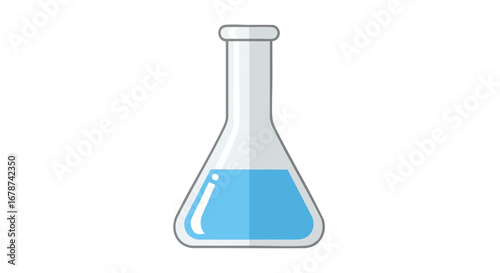 Laboratory Erlenmeyer Flask filled with Light Blue Liquid, Vector Illustration, Experimentation and Research Concepts Portraying Modern Scientific