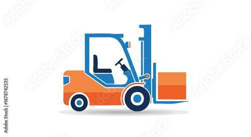 Stylized Forklift Truck Illustration Showcasing Industrial Equipment for Logistics Applications and Material Handling With Orange and Blue Color