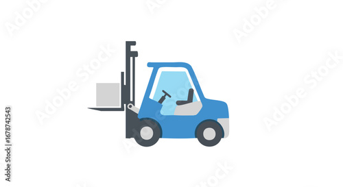 Stylized depiction of a forklift at work transporting a gray box on a white backdrop showcasing warehouse distribution and freight operations