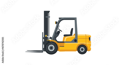 Illustrative representation of a yellow forklift on a white background conveying industry and construction logistics equipment for material handling