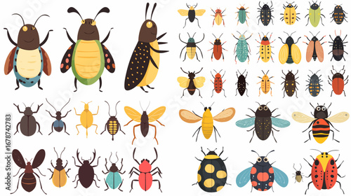 Beetle's Variety: A visually rich collection of beetles showcases the diversity and intricate patterns of insects. This illustration highlights nature's incredible artistry.