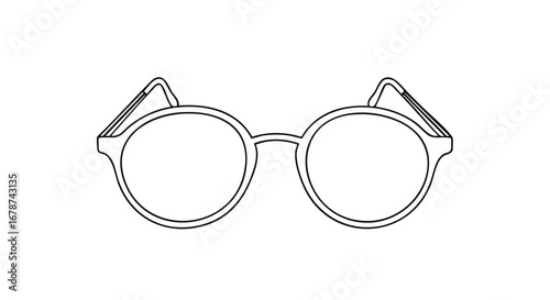 Simple Line Art Illustration of Round Eyeglasses Design for Vision Correction and Style Enhancement Portraying Simplicity and Clean Aesthetic Appeal