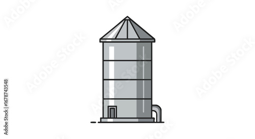 Stylized Grain Silo Illustration with Outlines on a White Background for Agricultural Concepts