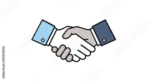 Handshake graphic symbolizing business partnership, cooperation, and professional agreement visualized in a simple line art style