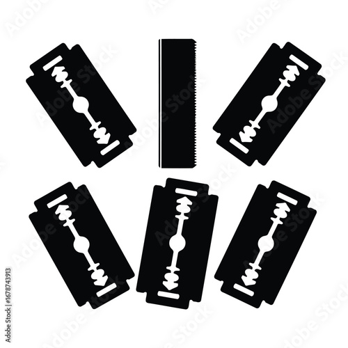 Vector icon set of classic double-edge razor blades in black silhouette style