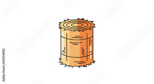 Illustration of Cartoon Hay Bale with Visible Binding Ropes Isolated on White Backdrop, Farm Concept Depiction